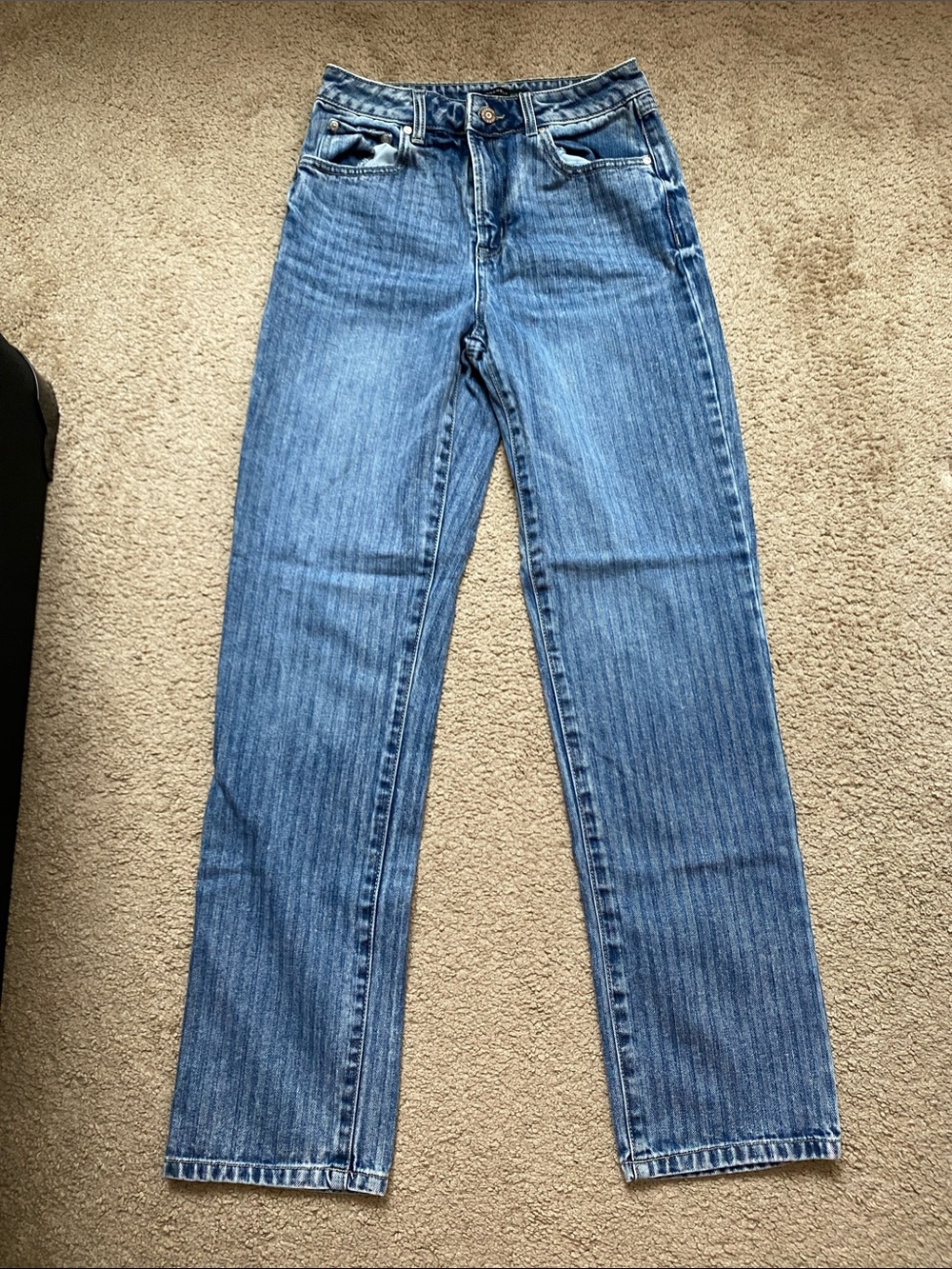 High-Rise Straight-Leg Women’s Jeans - Blue with stripped texture